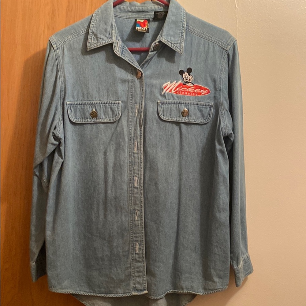 Disney Light Blue Denim Shirt with Mickey Mouse Embroidery